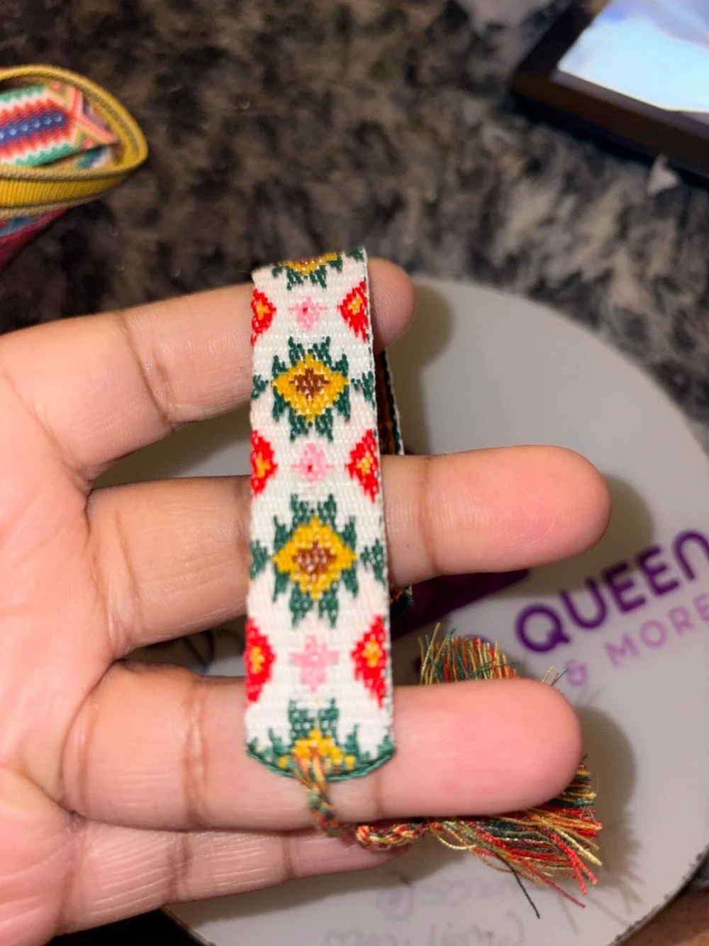 Embroidered Woven Friendship Bracelet - Floral Pattern